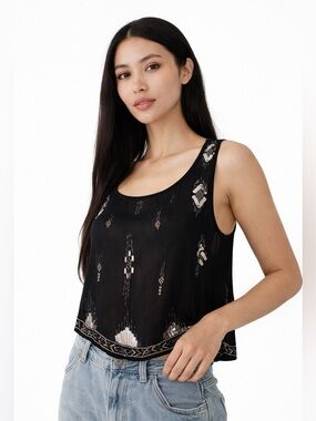 Free People Bad Girls Do It Well Tank Sequin Beaded Boho Y2K small